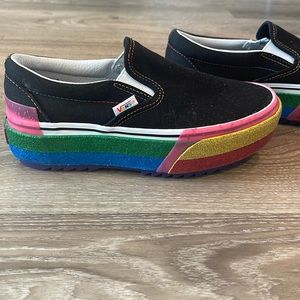 Platform rainbow and black Vans. Size 6 woman’s NWT and never worn.